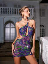 Gianni Backless Rhinestone Mesh Mini Dress